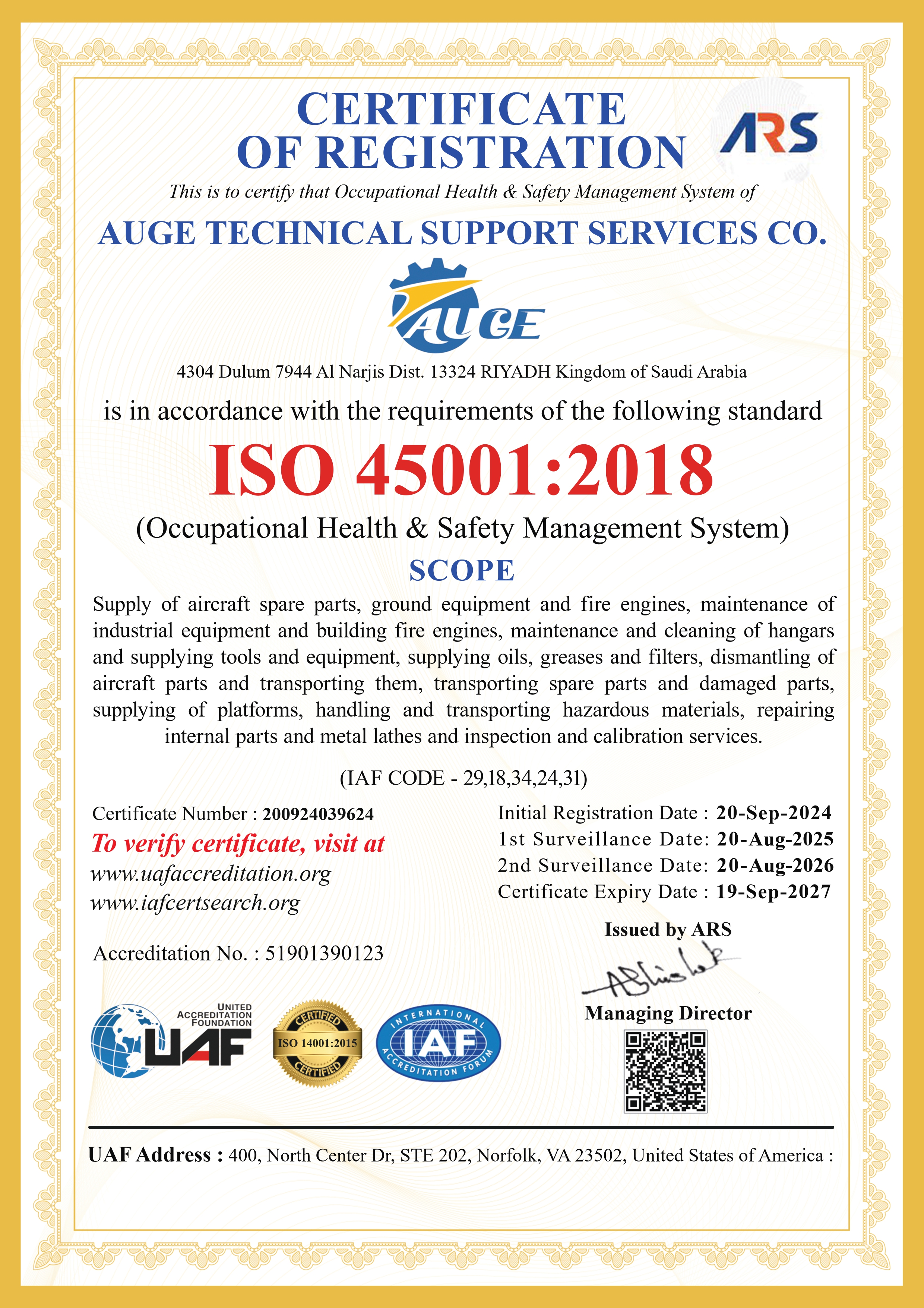 ISO 45001:2018 Certificate